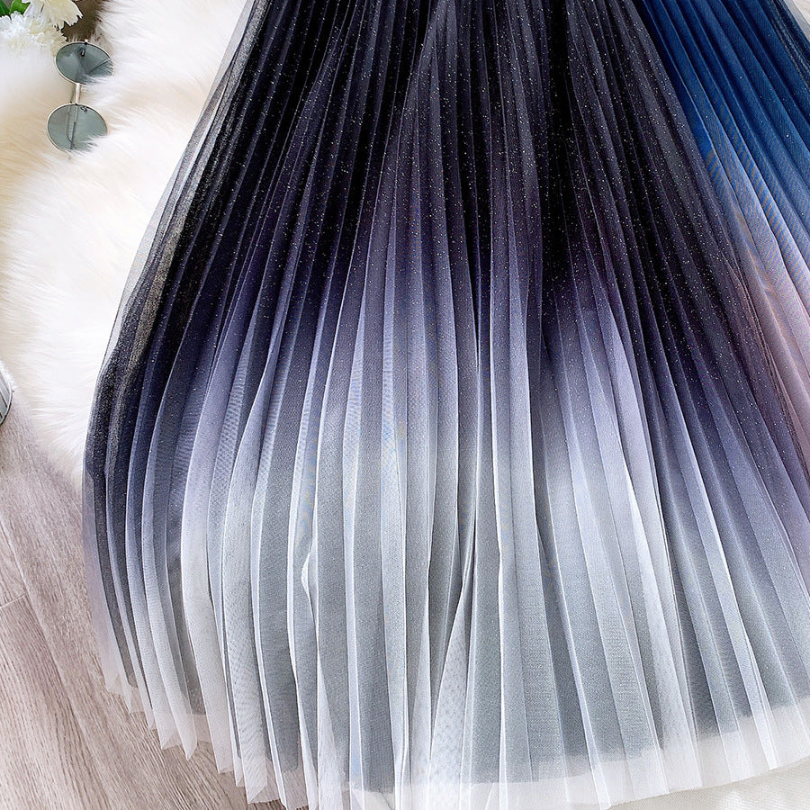 Starry Sky Gradient Color Mesh Skirt Women