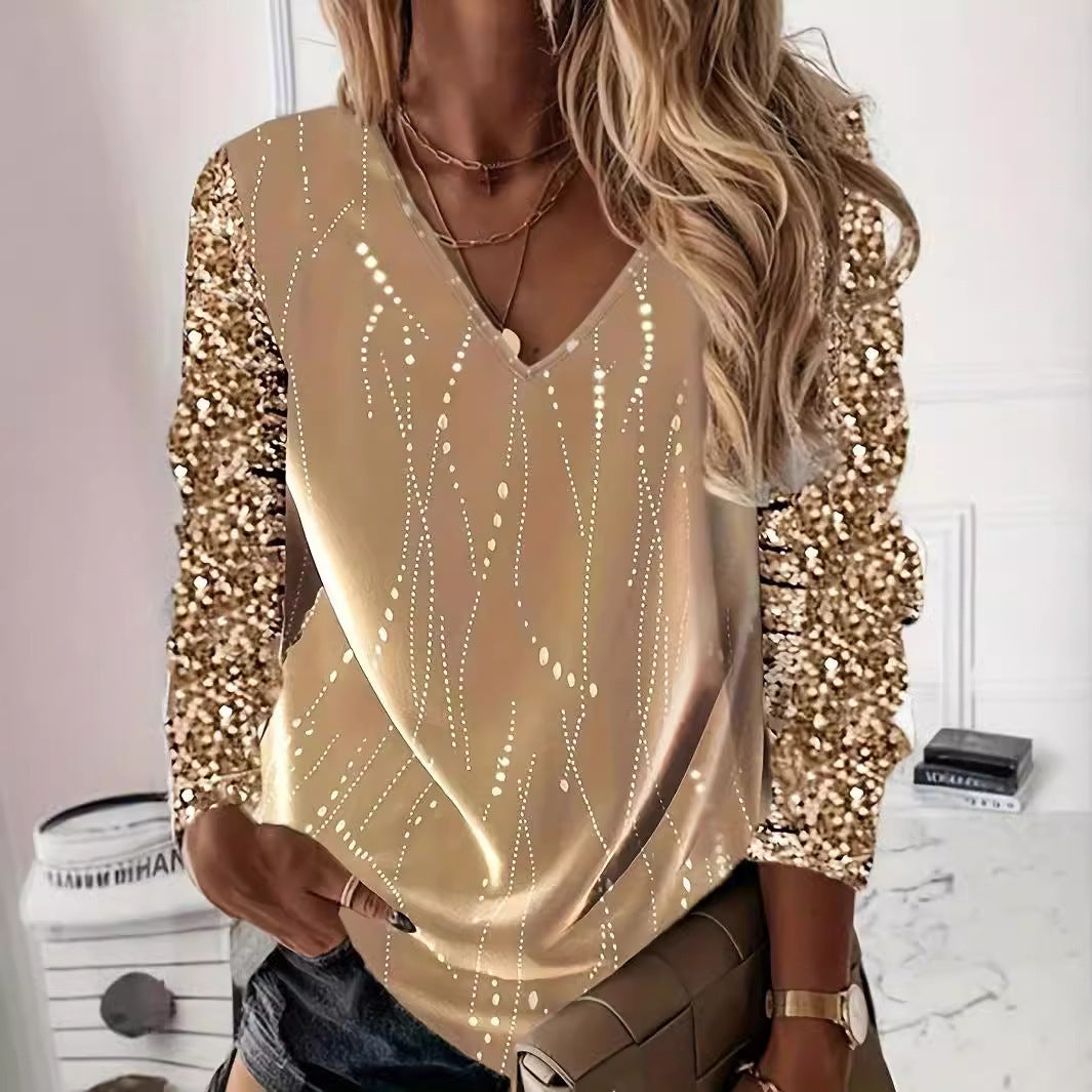 Silk V-neck Sequins Top