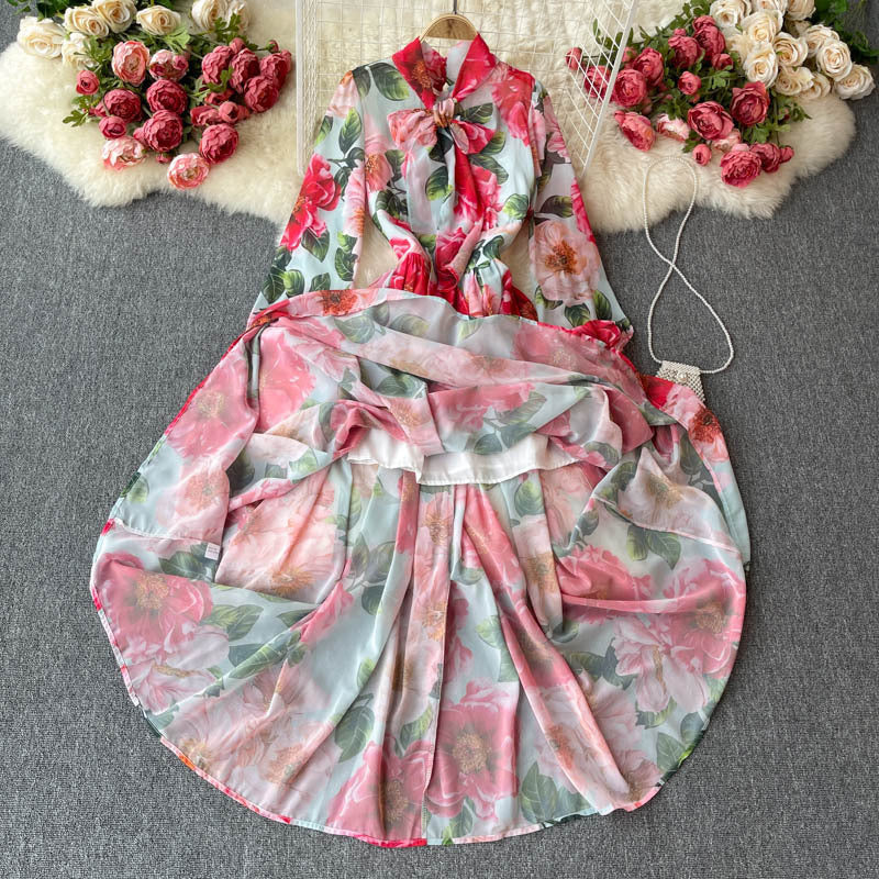 Tie-neck Bow Collar Socialite Dress