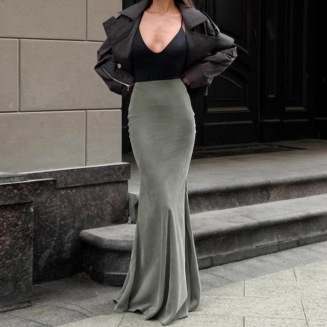 Velvet Slim High Waist Sheath Fishtail Skirt