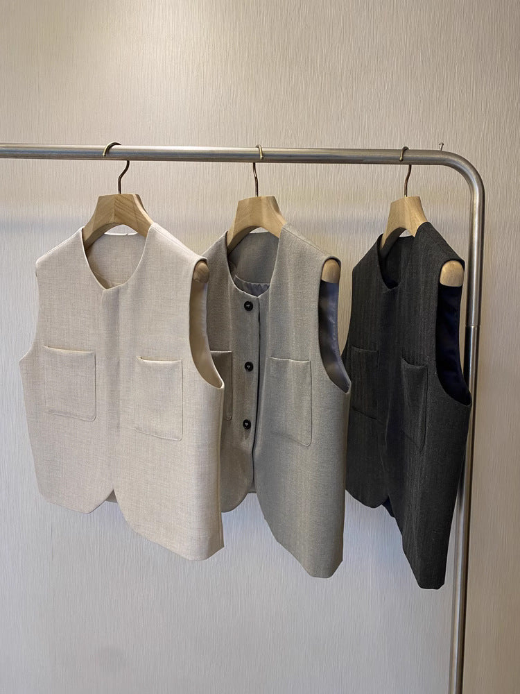 Loose Round Neck Sleeveless Suit Vest