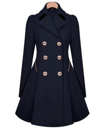 Fold Over Collar Double Breasted Plain Coat