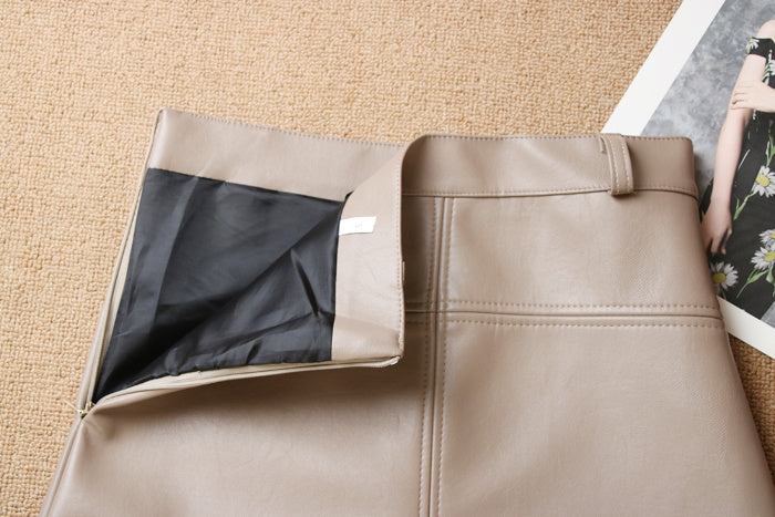 High Waist All-match Thin PU Skirt