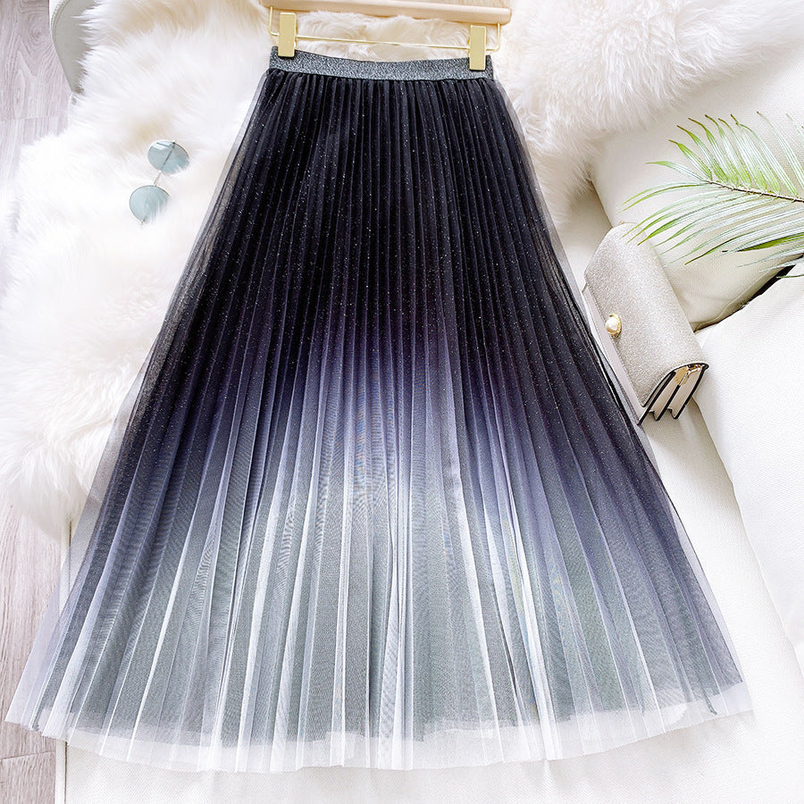 Starry Sky Gradient Color Mesh Skirt Women