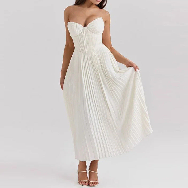 Elegant V-neck Sleeveless Pleated Dress