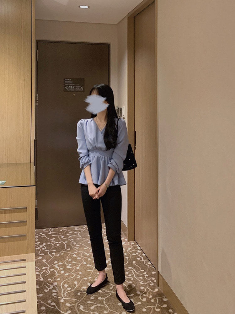 Solid Color Waist Long-sleved Blouse