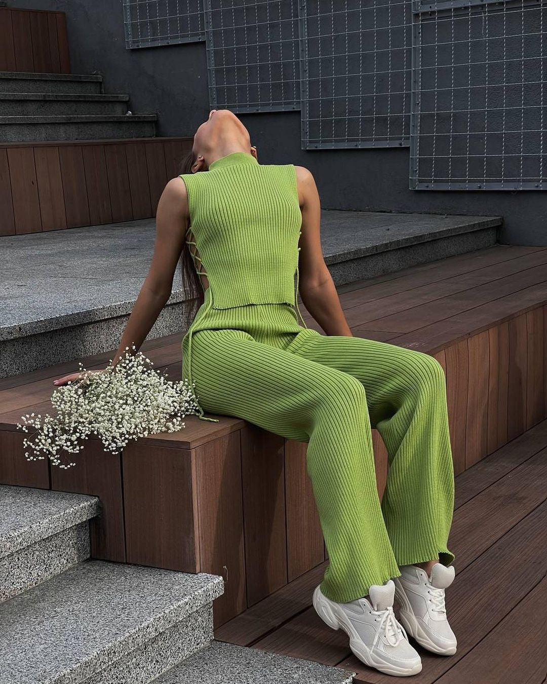 Knitted Woven Vest Pant Suit