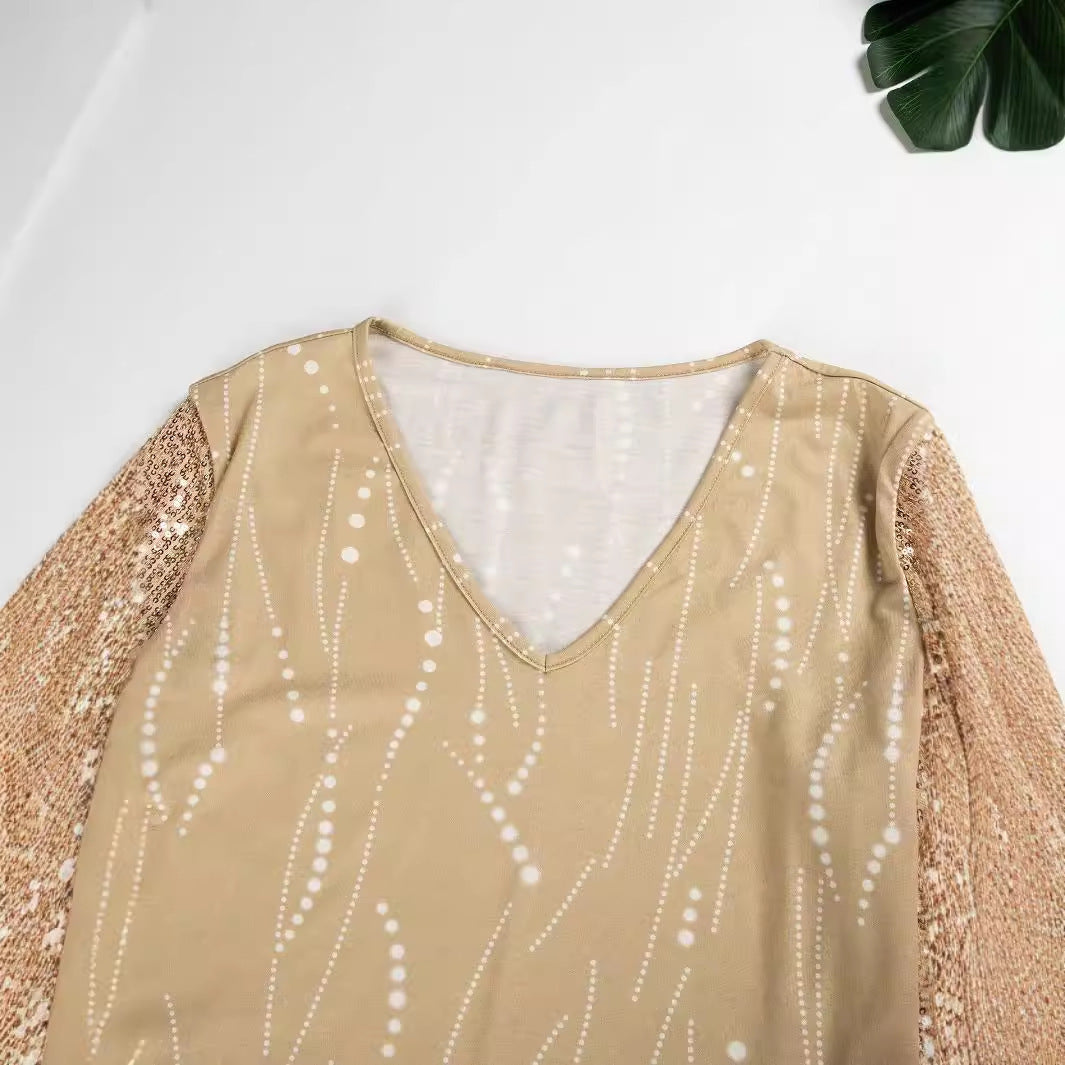 Silk V-neck Sequins Top