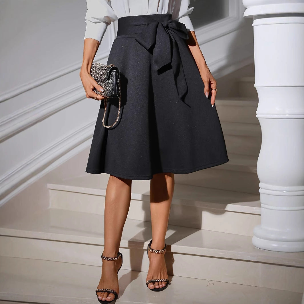 Knitted High Waist Strap Retro Skirt
