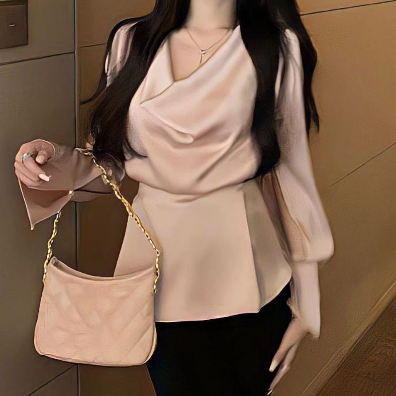 Irregular Bell Sleeve Satin Shirt