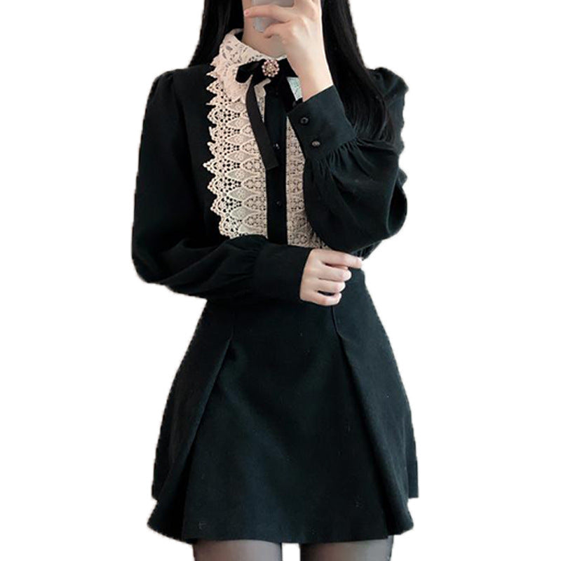 Lace Bow Elegant Long Sleeve Dress