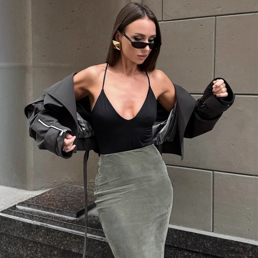 Velvet Slim High Waist Sheath Fishtail Skirt