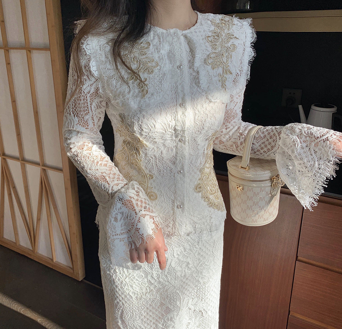 Socialite White Lace Suit Female