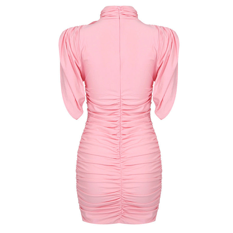 French Three-dimensional Turtleneck Pleated Dress