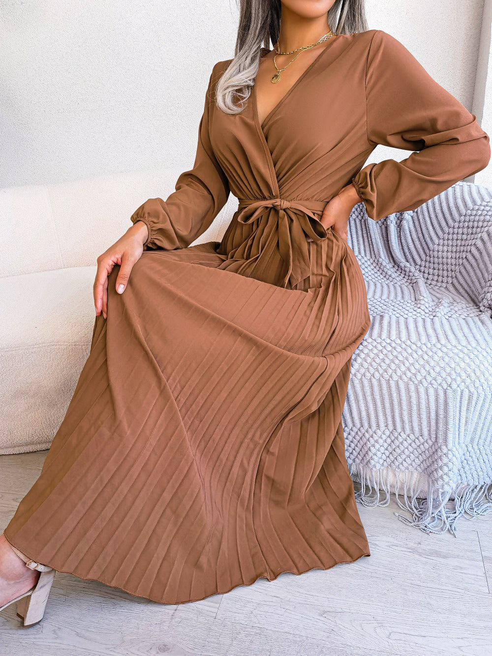 Fashionably Elegant Cross Pleated Maxi Dress