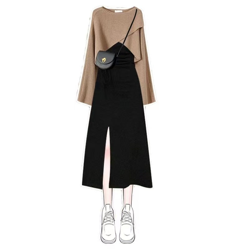 Halter Skirt Knitted French Two-piece Suit