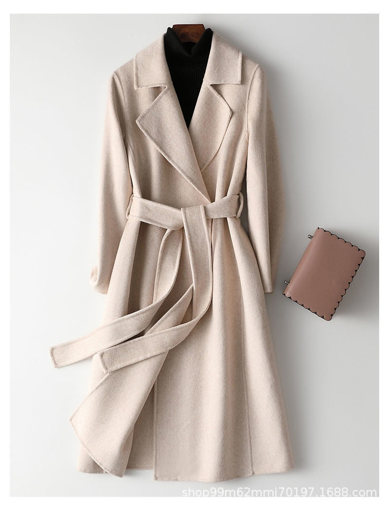 Slim Fit Lace-up Woolen Coat