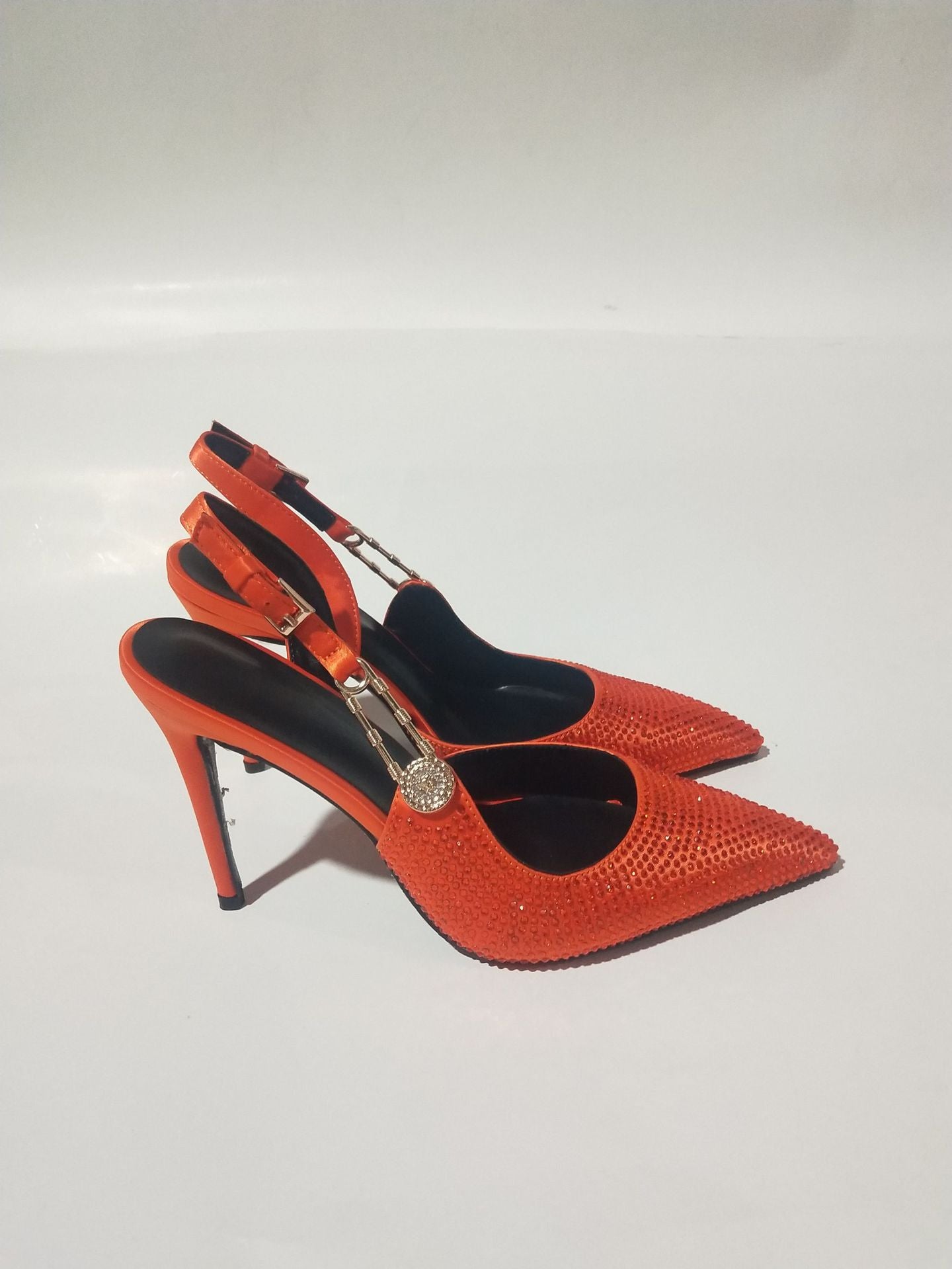 Rhinestone Pointed Toe Strap Heels