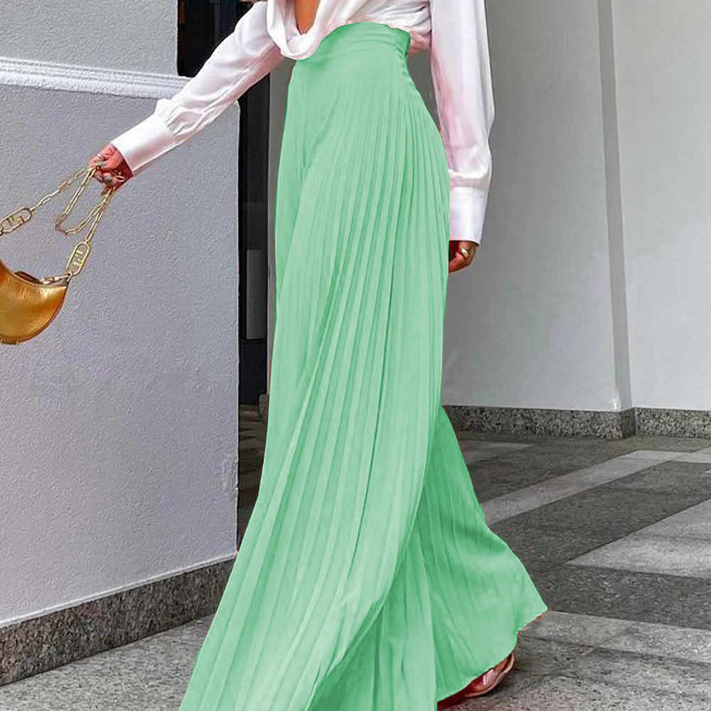 Solid Color Pleated Zipper Pants