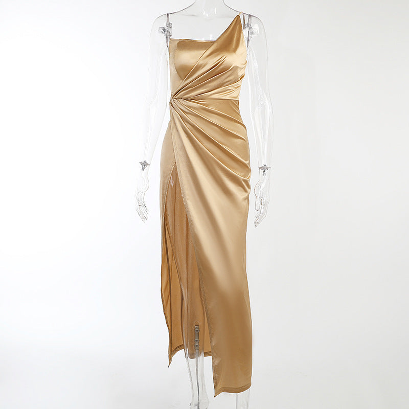 Fishbone Waistband Slit Dress