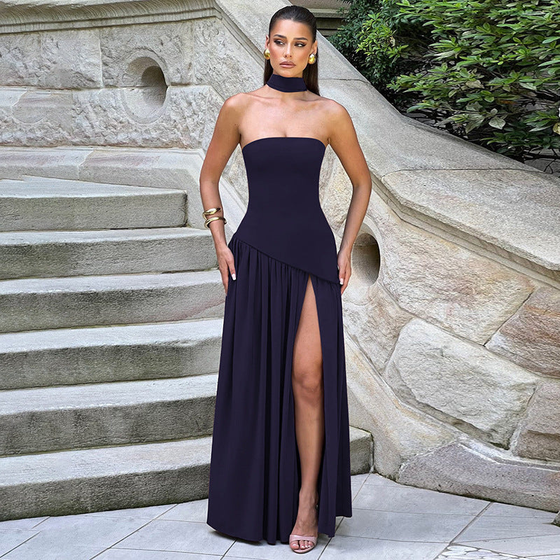 Color Matching Tube Top Off-the-shoulder Dress