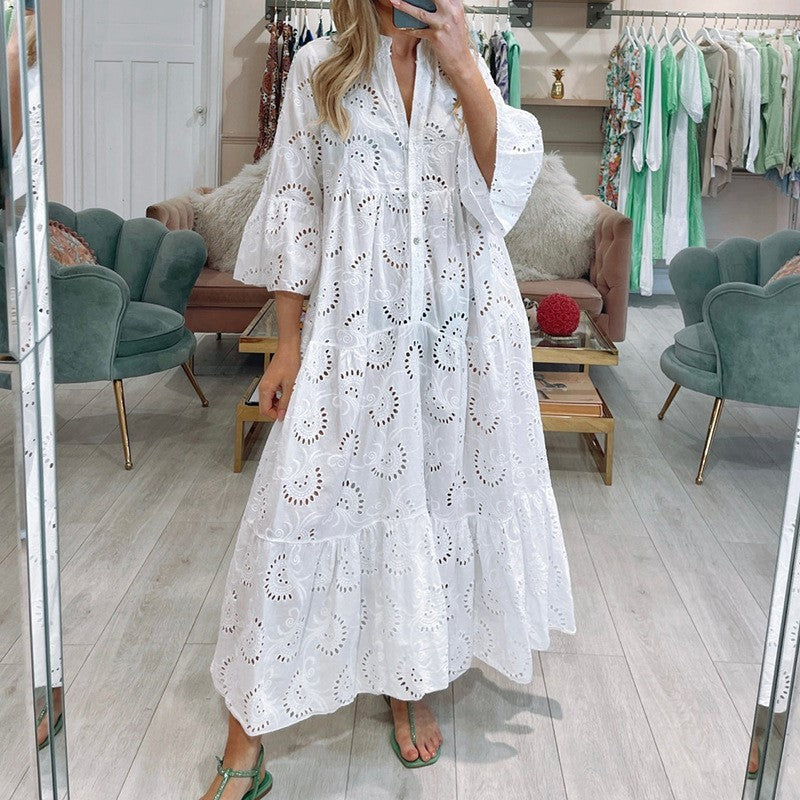 V-neck French Style Bell Sleeve Dress