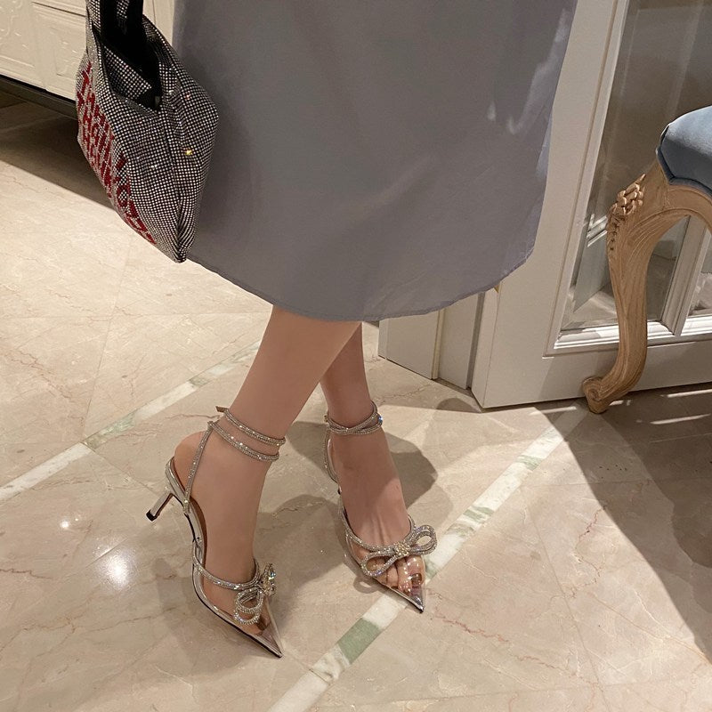 Rhinestone Bow Pointed High Heels
