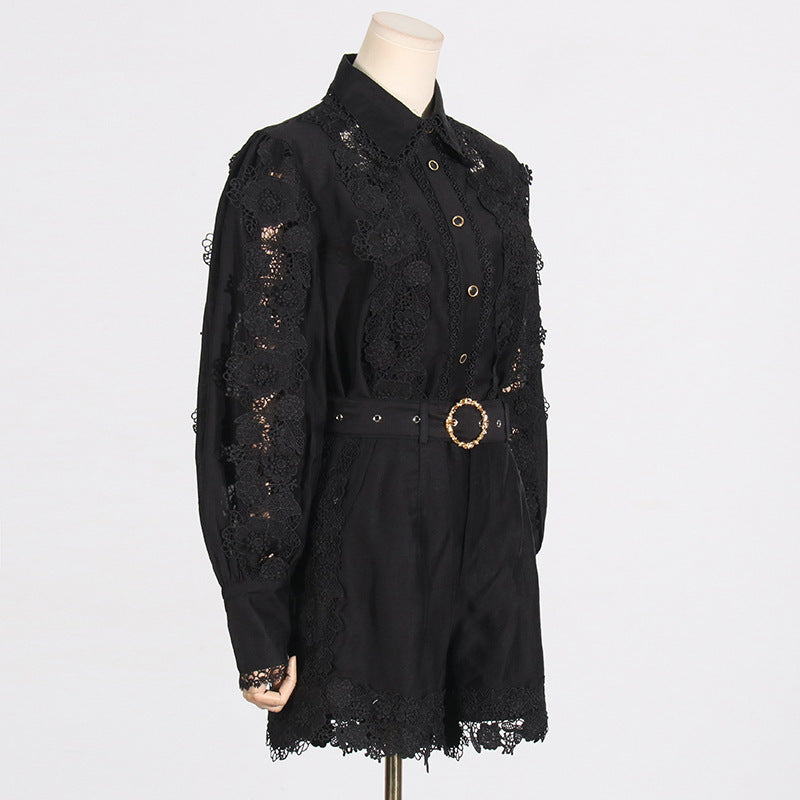 Lace Shirt Shorts Suit Women