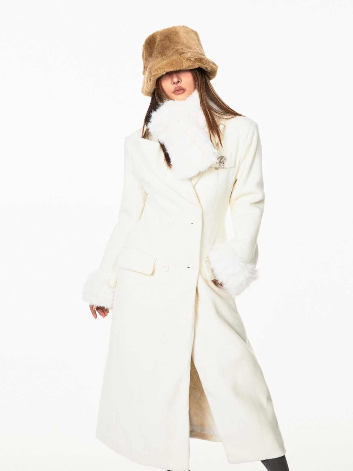 Waist-tight Woolen Fur Overcoat