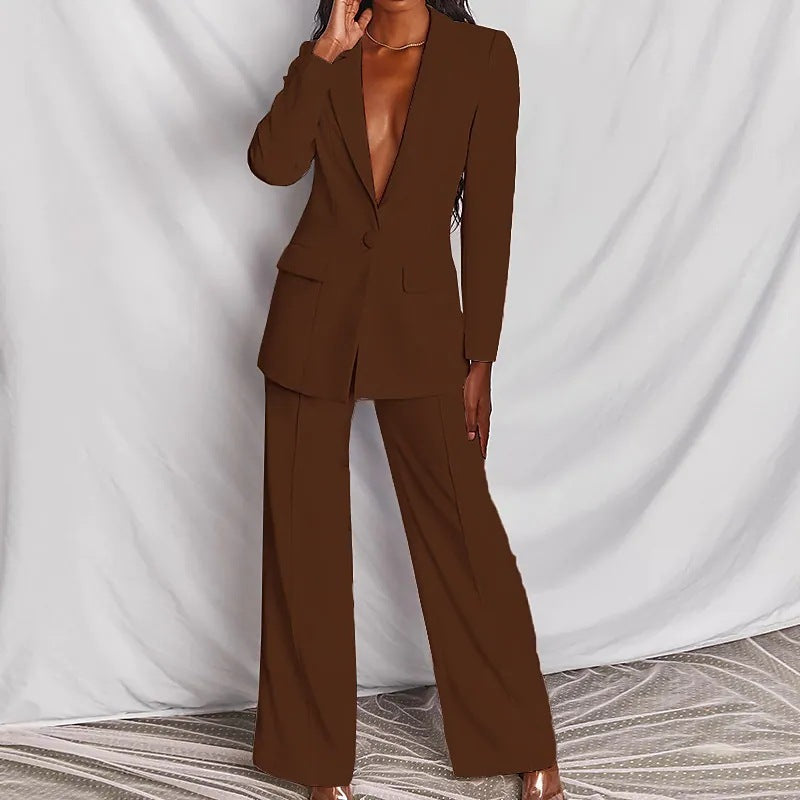 Solid Long Sleeve Blazer Suit
