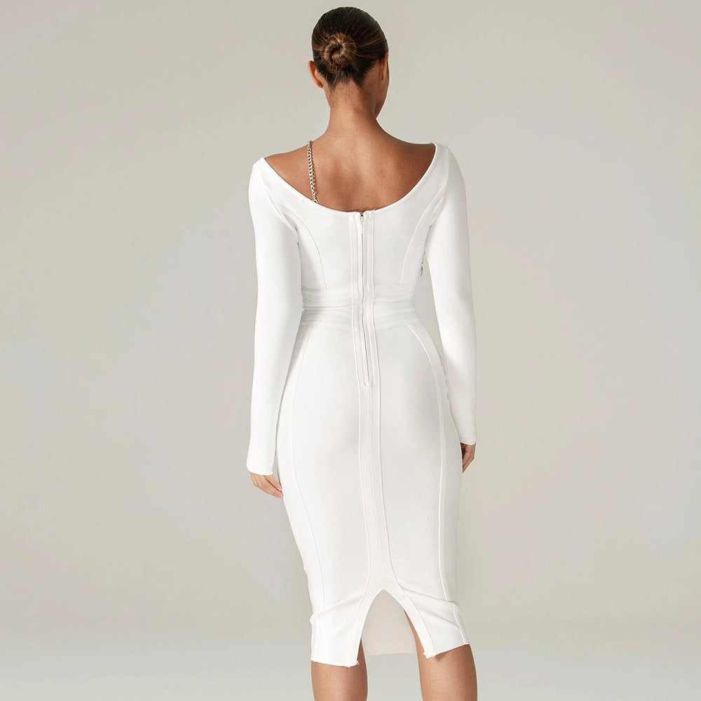 Solid Elegant Sequin Long Sleeve Bandage Dress