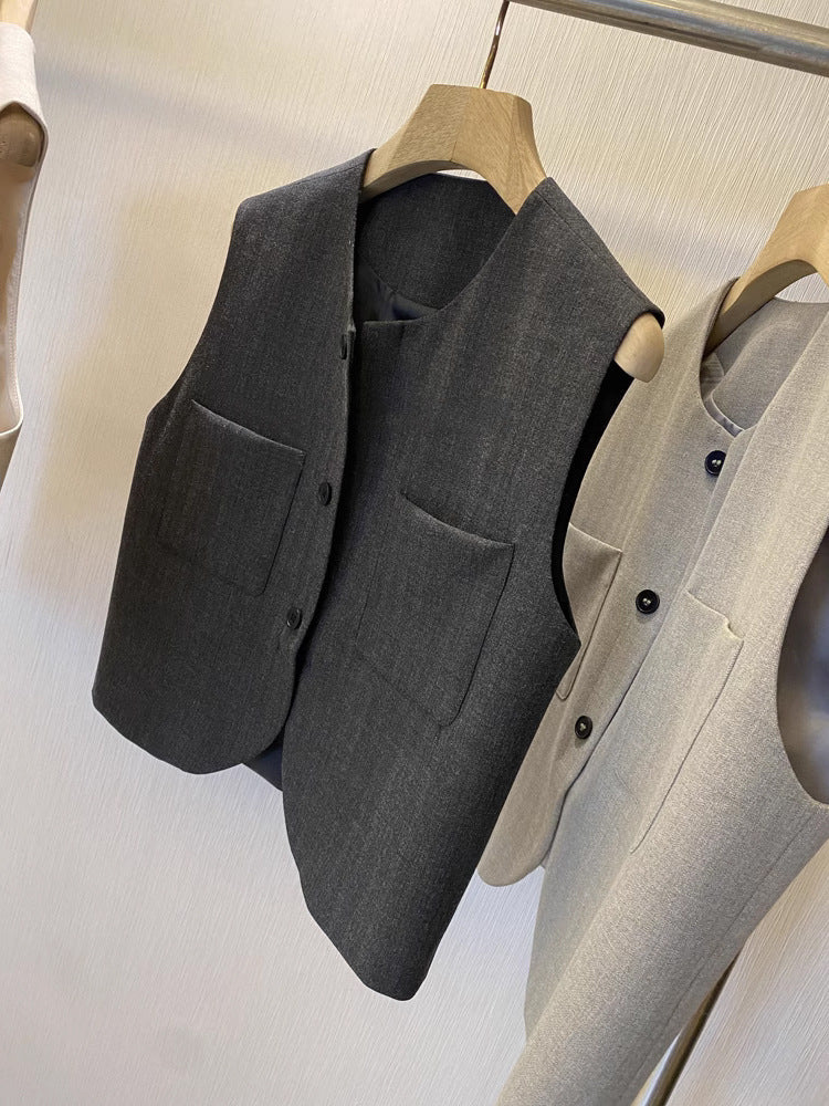 Loose Round Neck Sleeveless Suit Vest