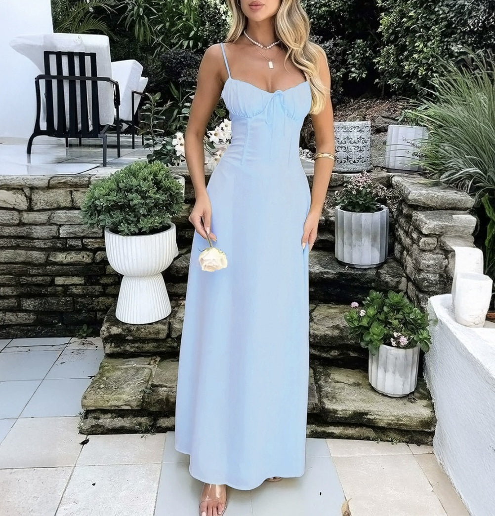 Elegant Lace-up Backless A- Line Dress