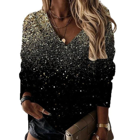Silk V-neck Sequins Top