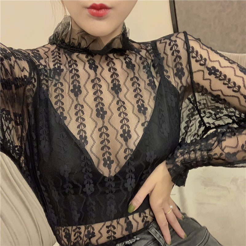 Lace blouse with half high neck