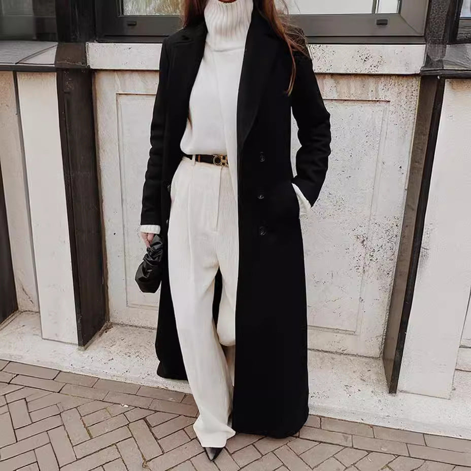 Long Pure Color Woolen Coat