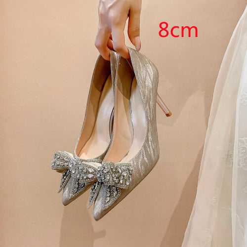 Rhinestone Bow High Heels