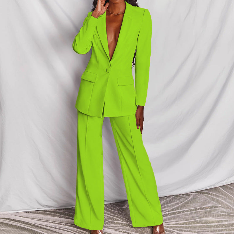 Solid Long Sleeve Blazer Suit