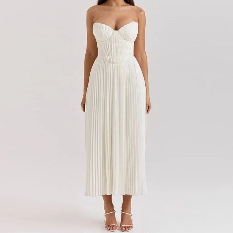 Elegant V-neck Sleeveless Pleated Dress