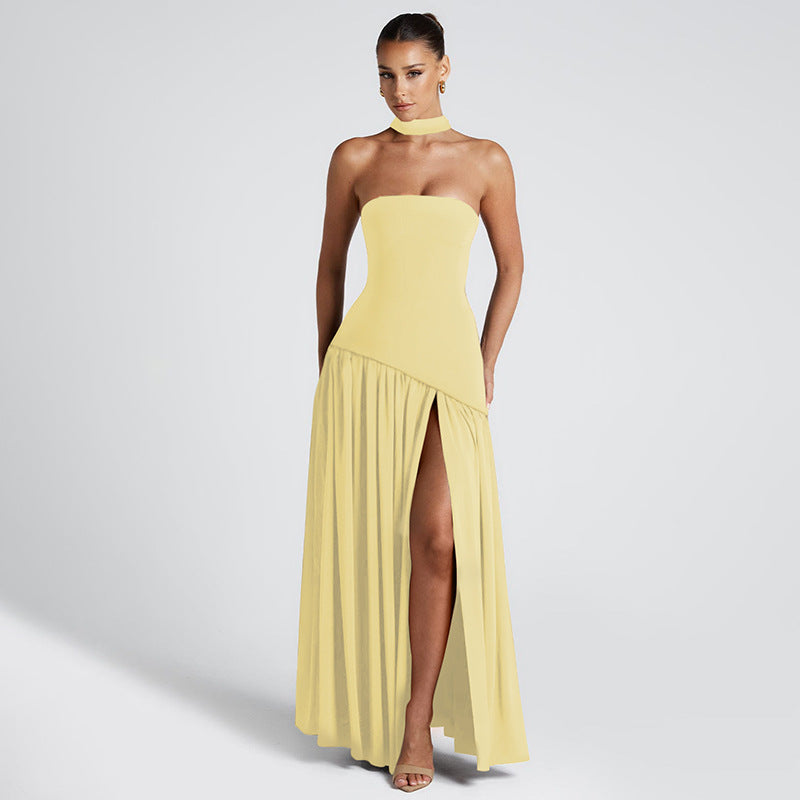Color Matching Tube Top Off-the-shoulder Dress