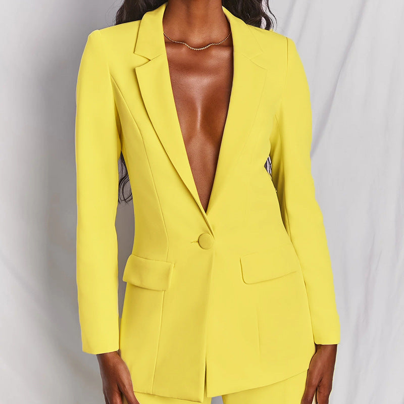 Solid Long Sleeve Blazer Suit