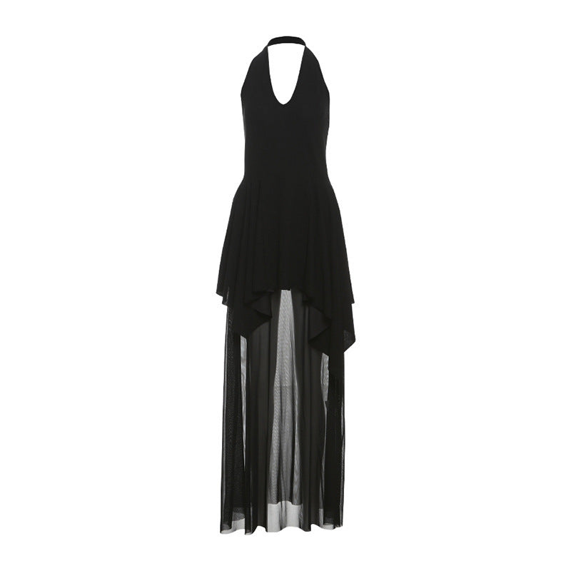V-neck Backless Girdle Mesh Stitching Design Dress
