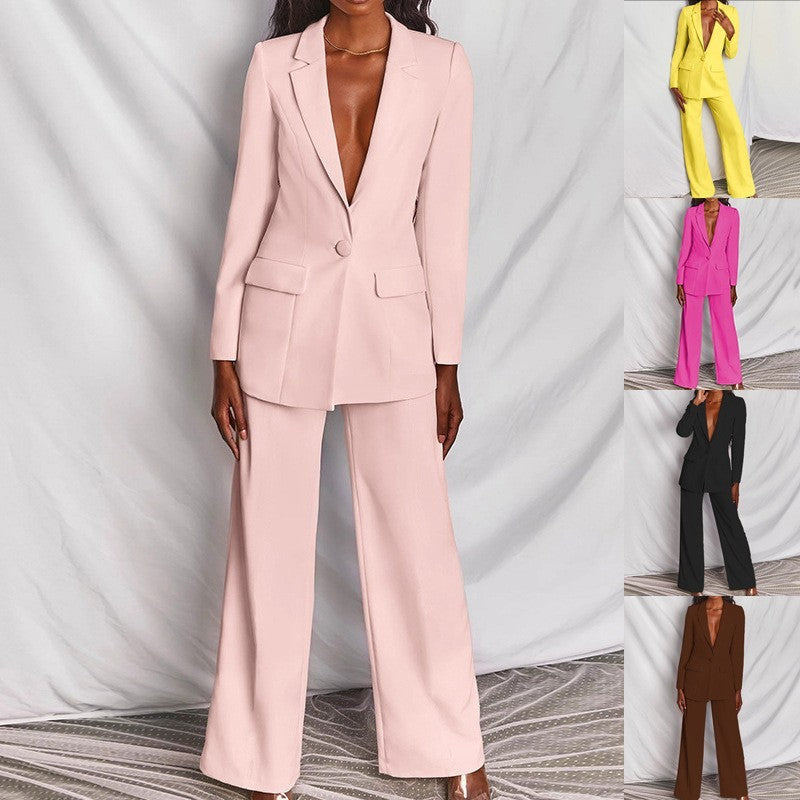 Solid Long Sleeve Blazer Suit