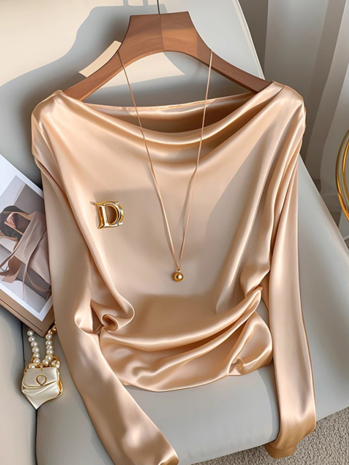 Long-sleeved Satin Blouse