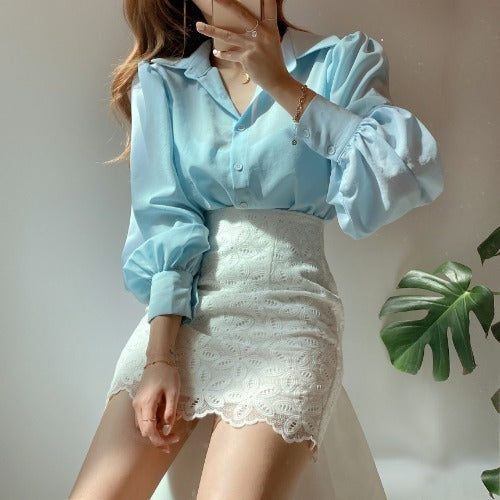 Lapel Single-breasted Sleeve Shirt