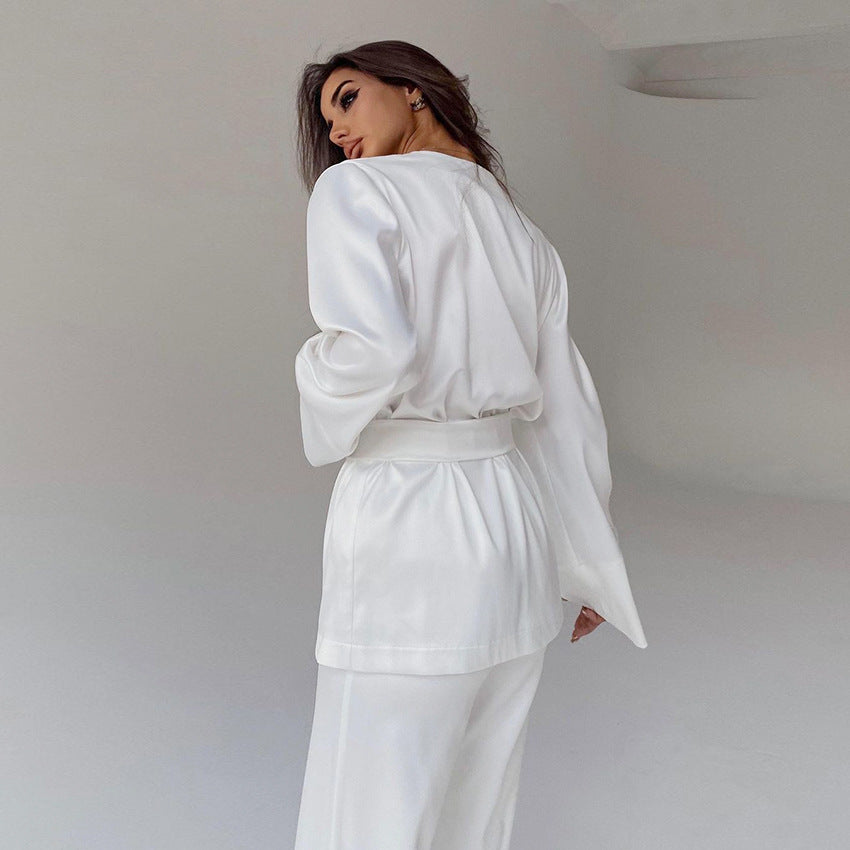 Ice Silk Robe Blouse And Pants Pajamas