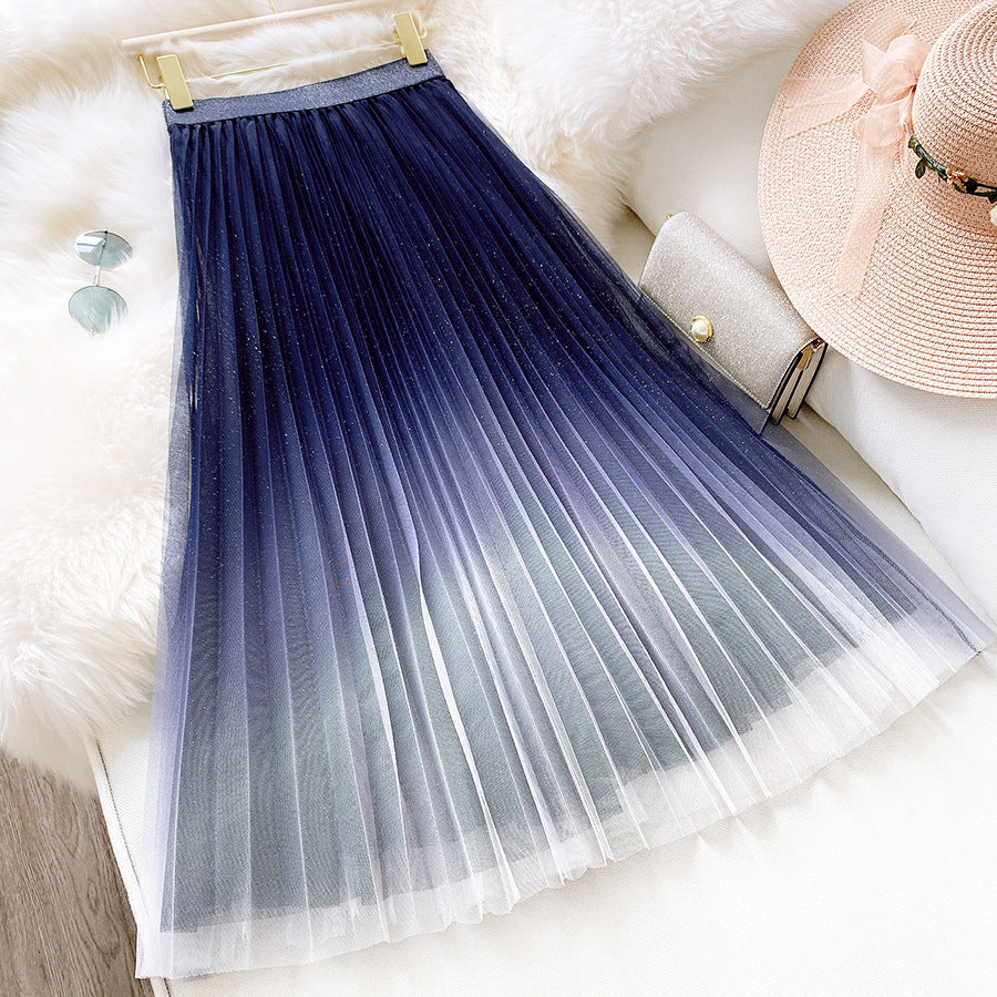 Starry Sky Gradient Color Mesh Skirt Women