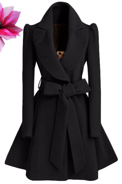 Waist Slim-fit Woolen Coat