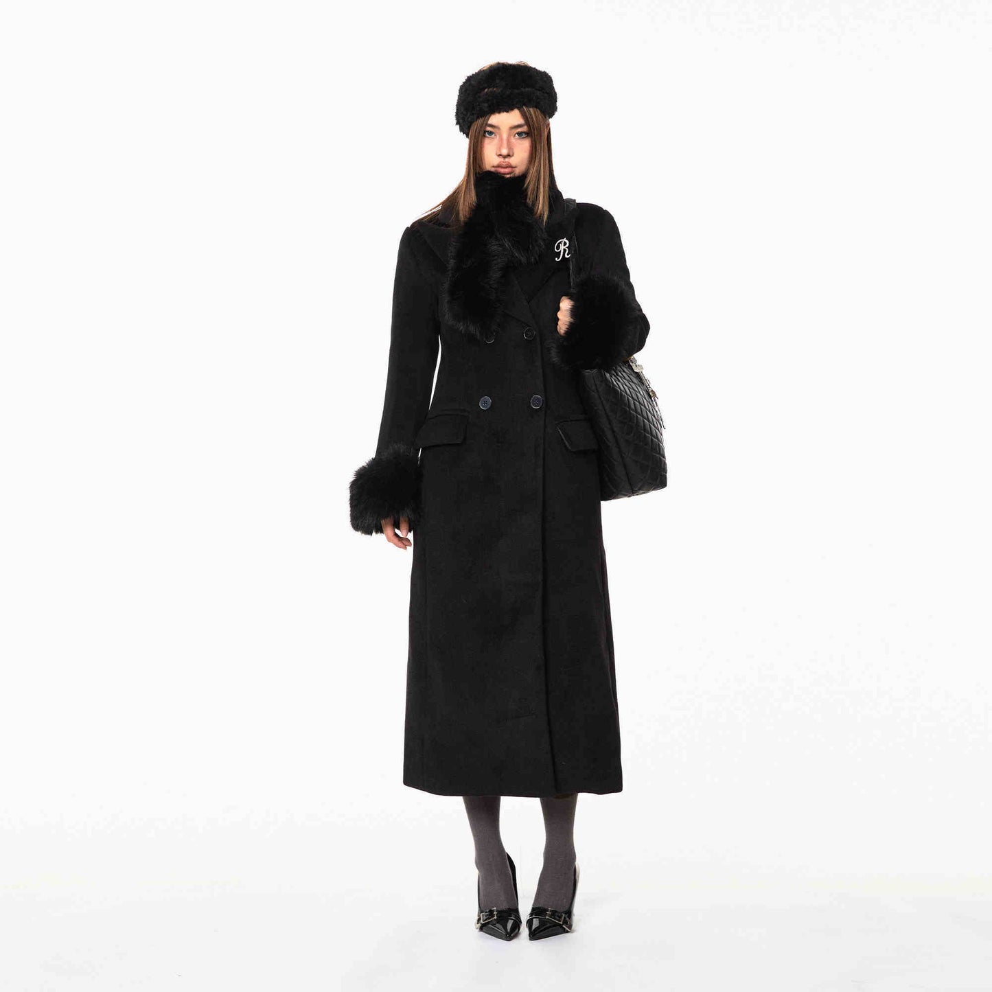 Waist-tight Woolen Fur Overcoat