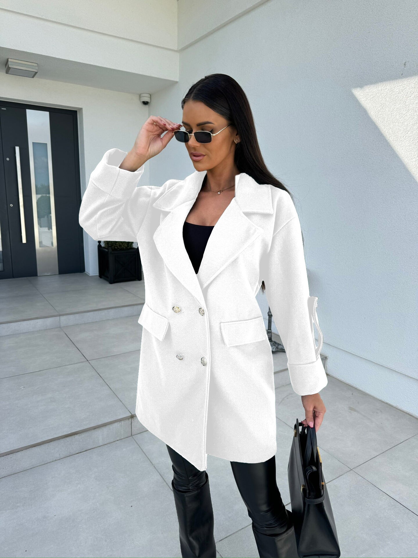 Solid Color Double-breasted Woolen Coat